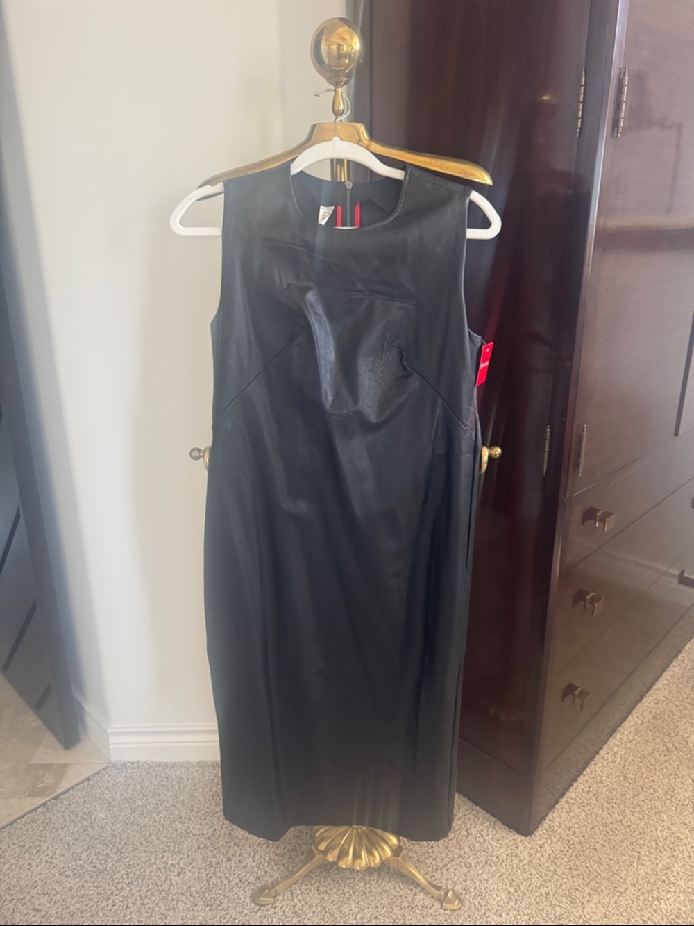 SPANX Black Faux Leather Maxi Sheath Dress